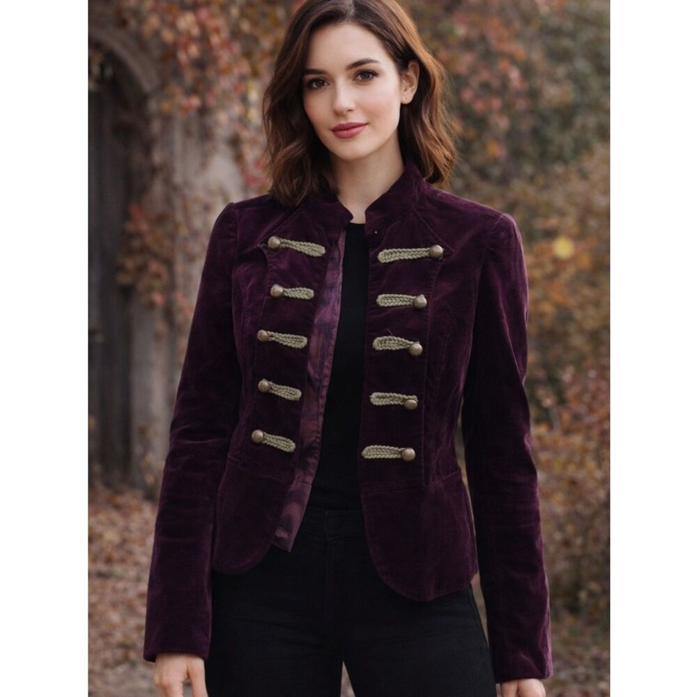 Tea Collection Velvet Military-Style Blazer in Plum